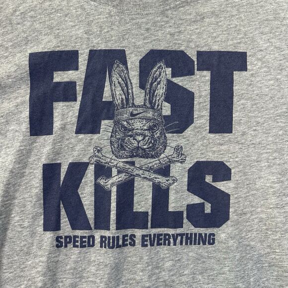 Nike Running DriFit Short Sleeve Large Shirt Graphic Fast Kills Speed Rules Grey - Picture 2 of 4